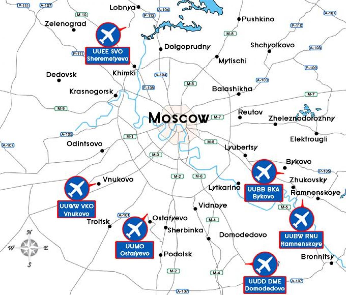 mapa de Moscova aeroportos