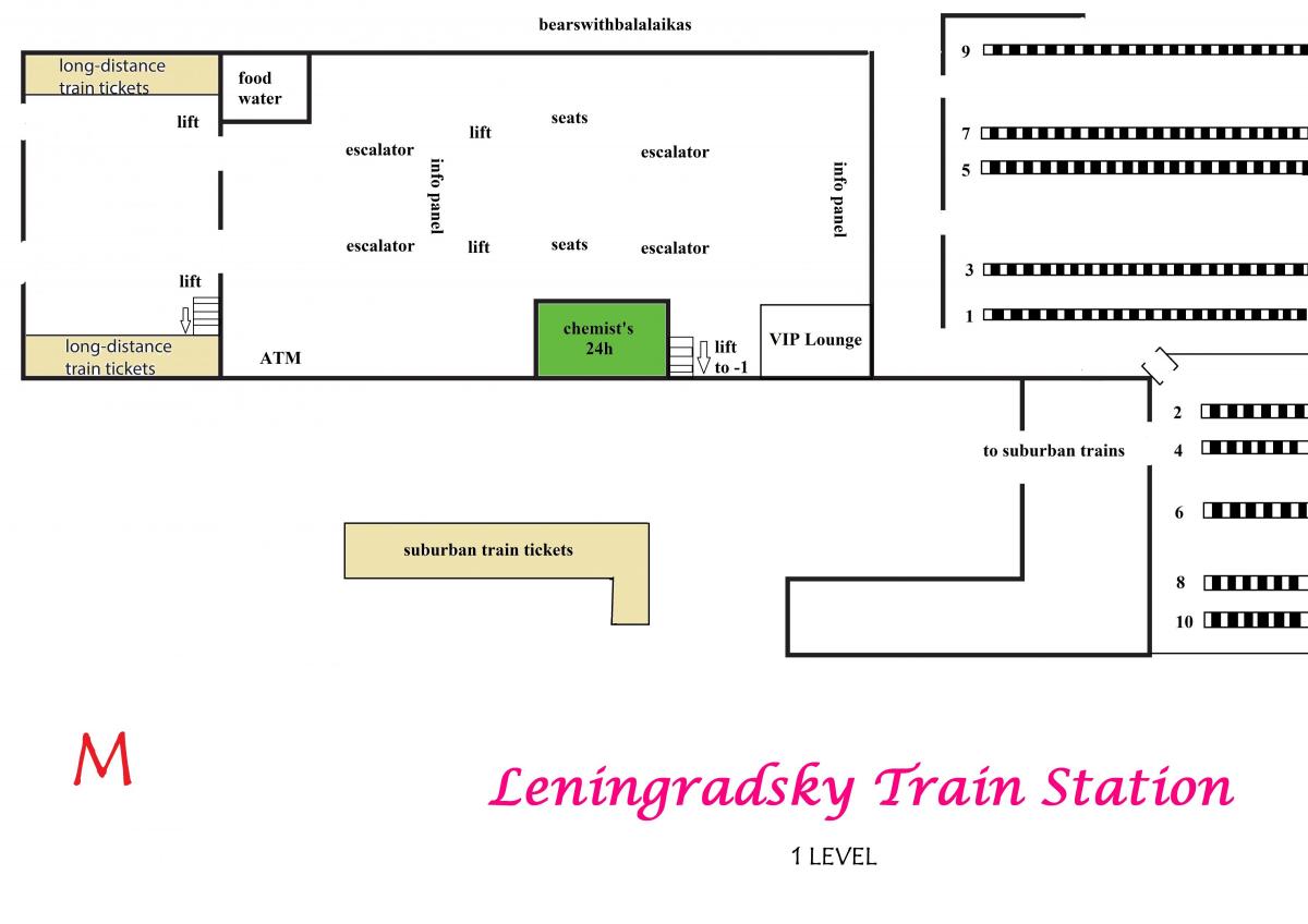 mapa de Leningradsky estación de Moscova