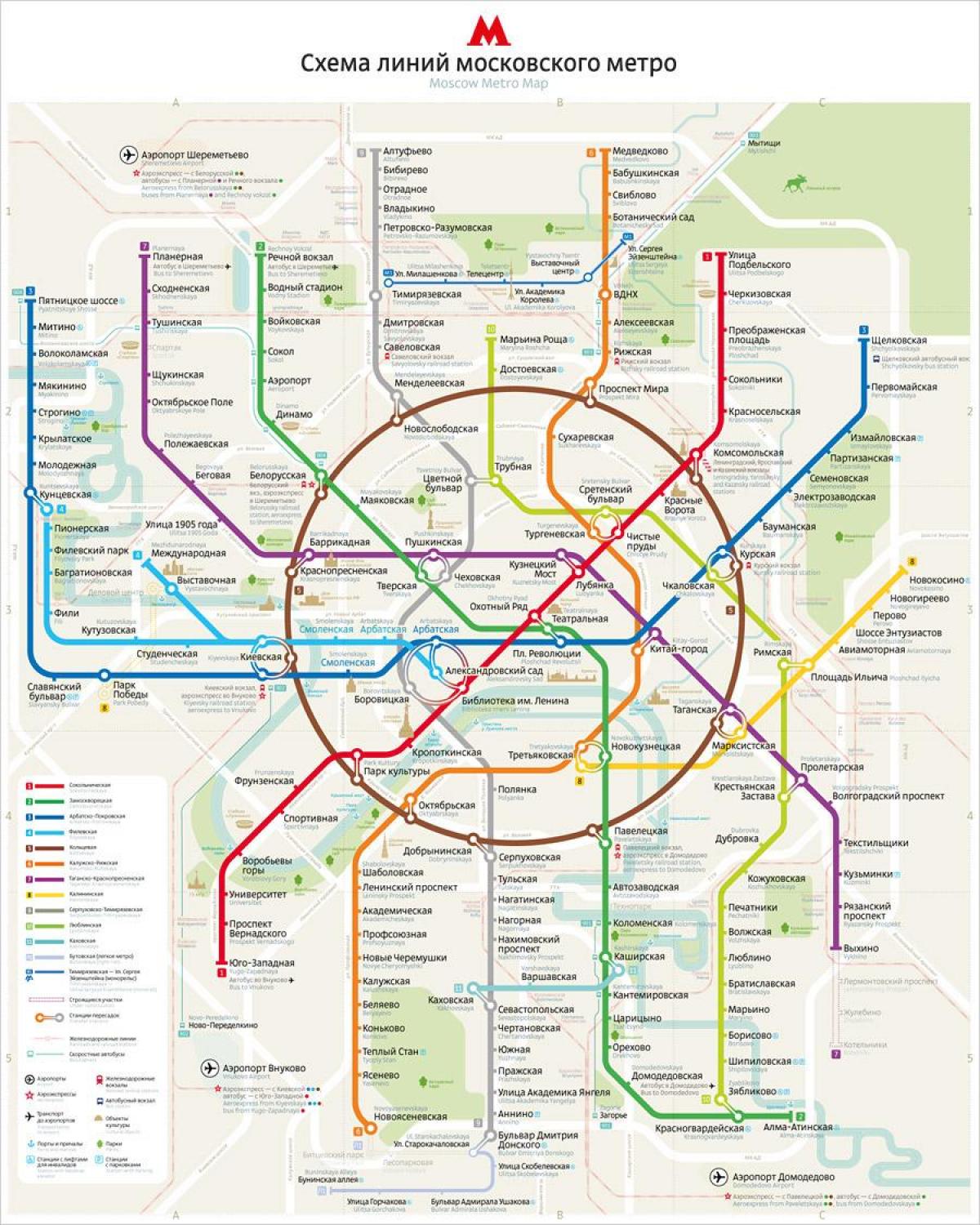 mapa de metro de Moscova inglés e ruso