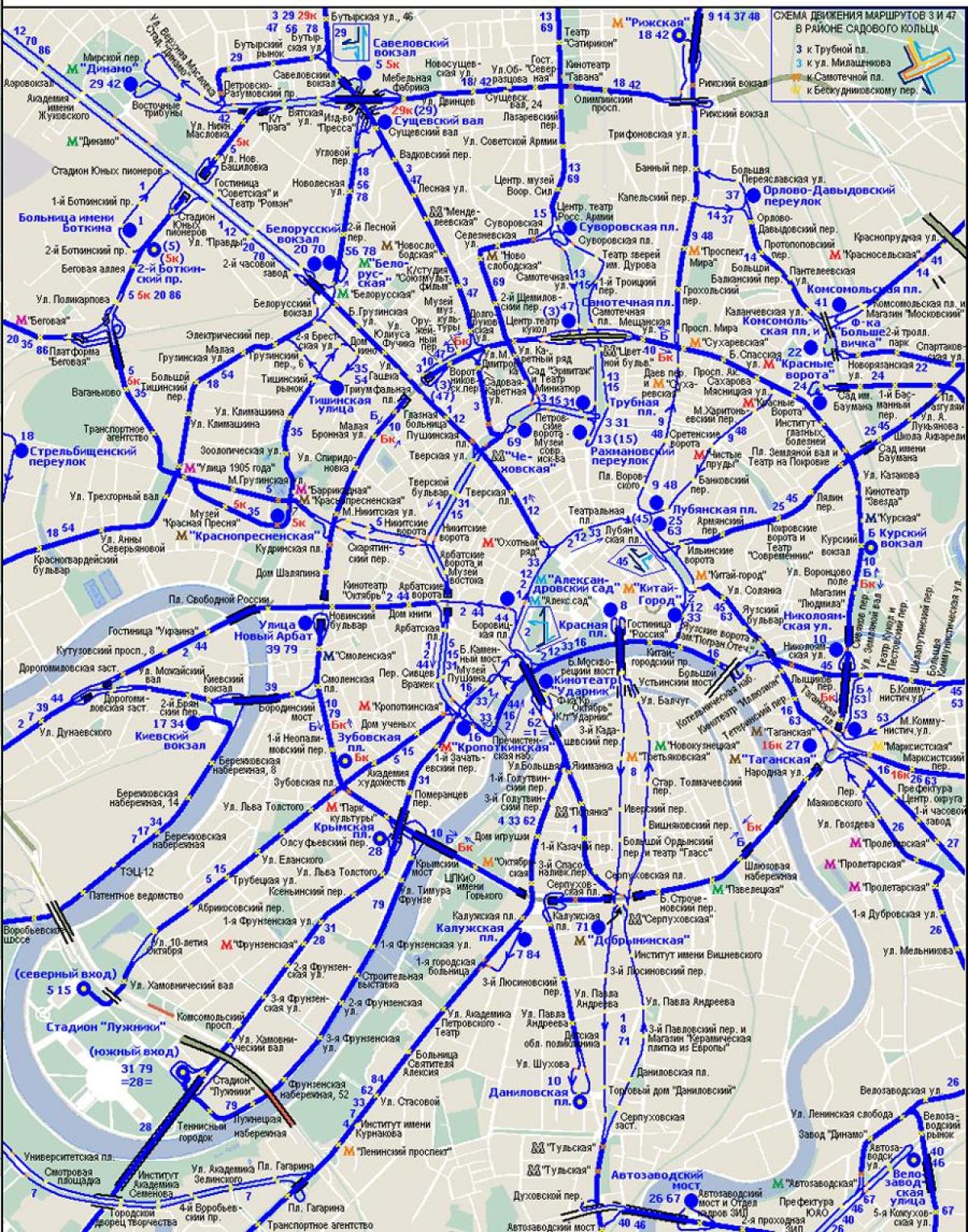 mapa de Moscova de trólebus