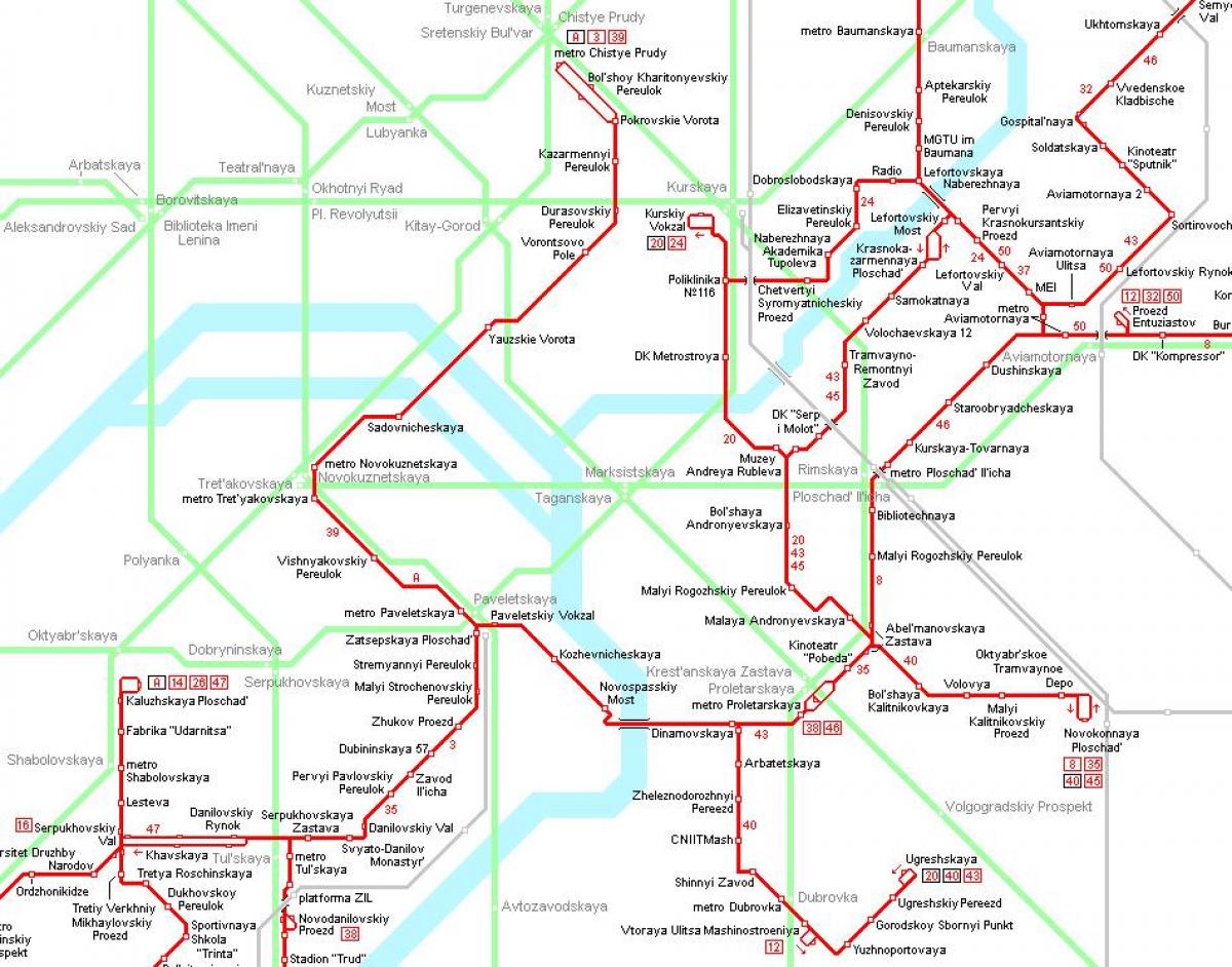 mapa de Moskva tranvía