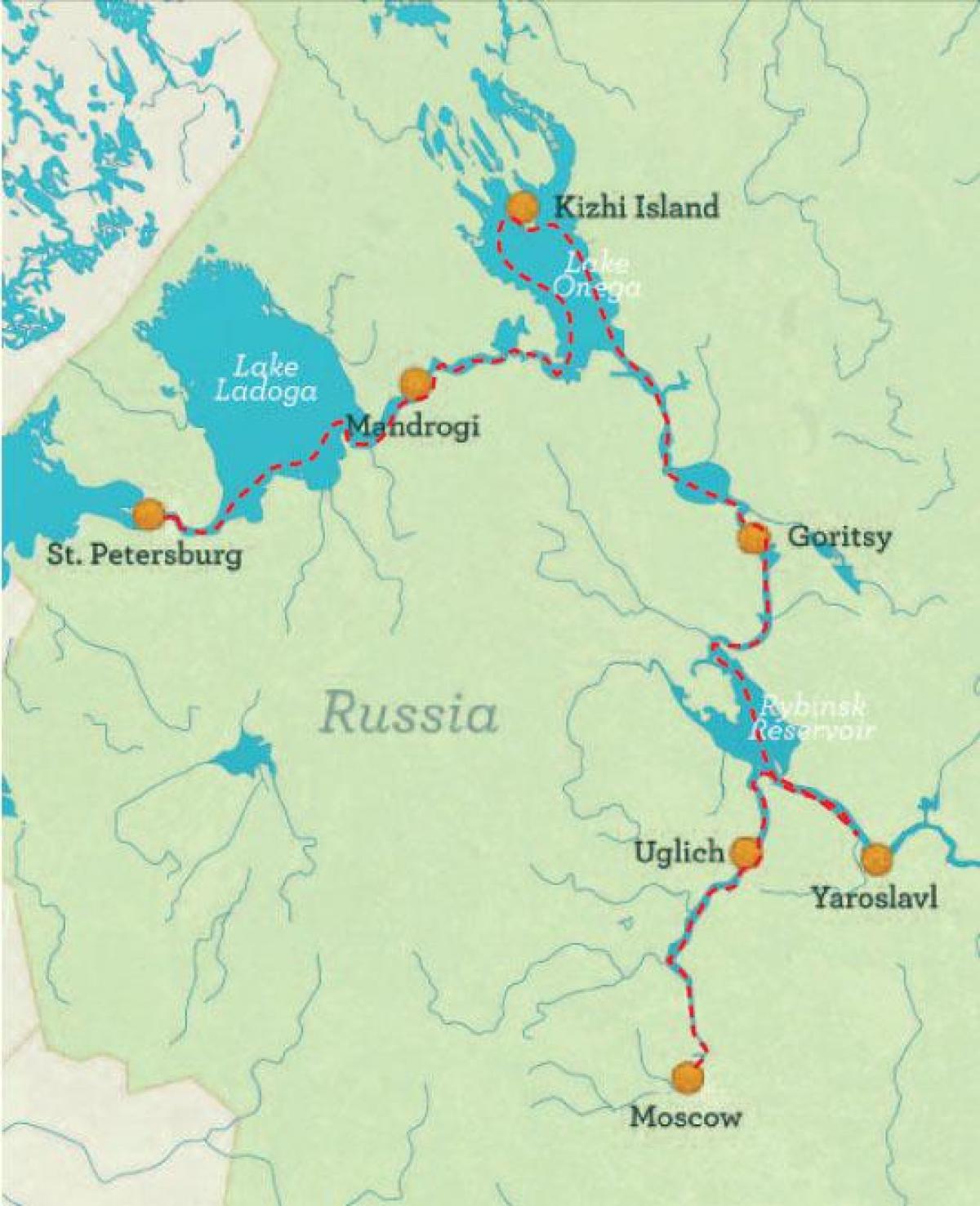 mapa de San Petersburgo e Moscova cruceiro